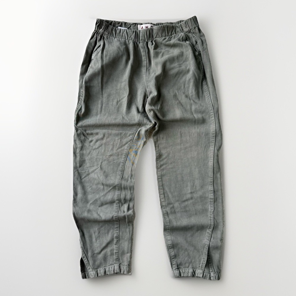 AMO Easy Army Trouser Pant Womens S Slouchy 30X25 Green Grey Utility Pull-on